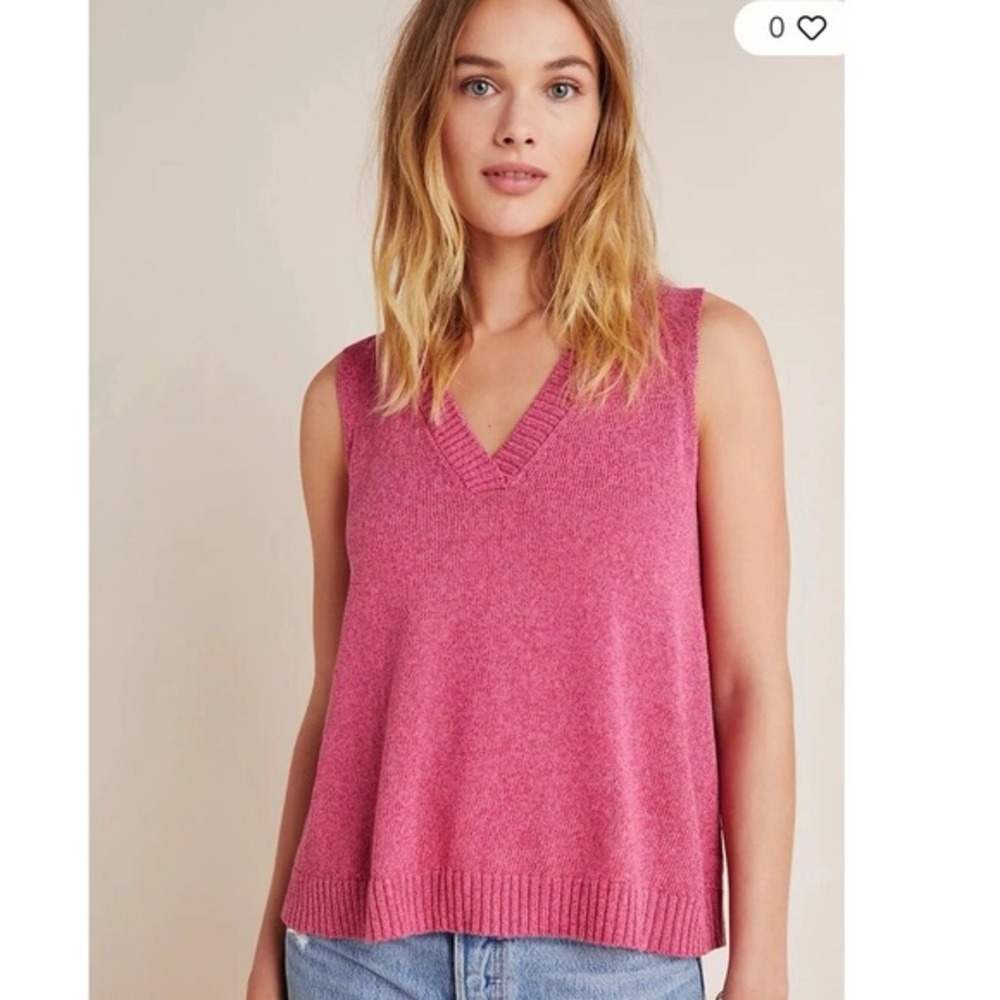 Anthropologie Pink V Neck Textured Knit Sweater Vest S